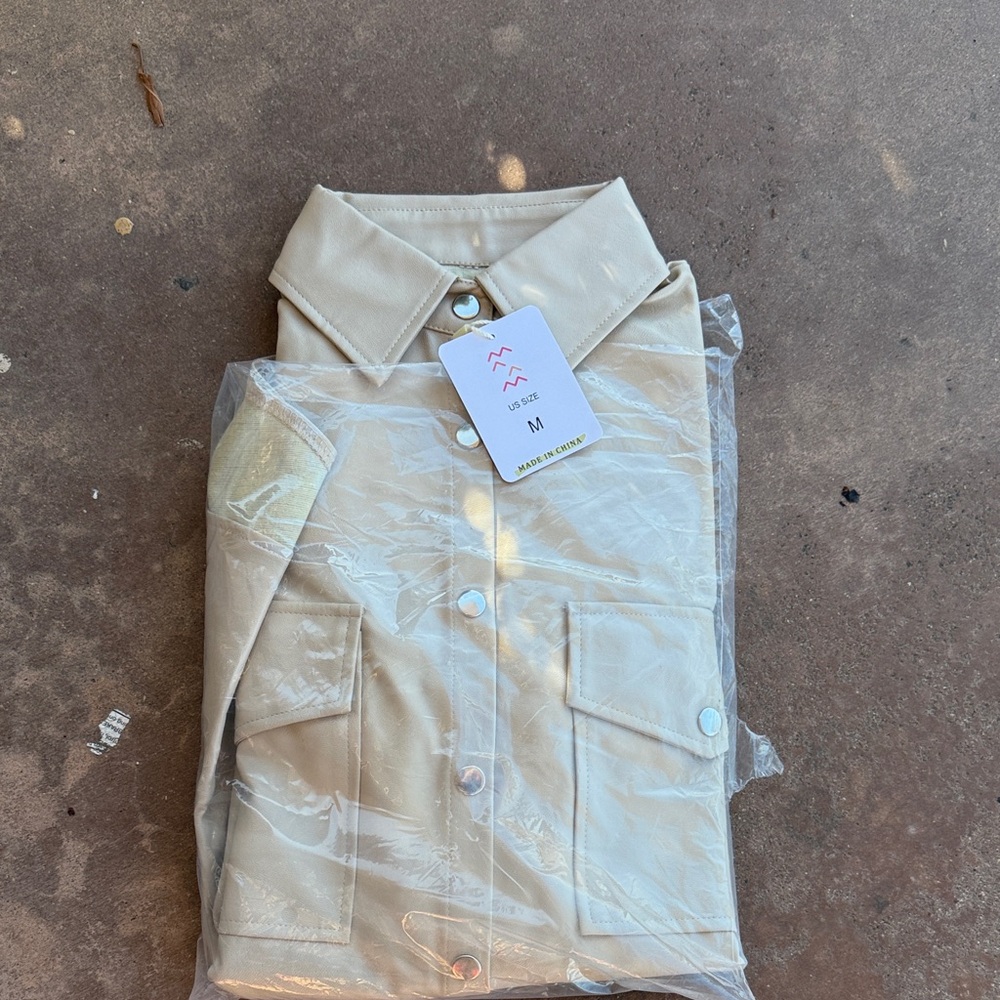 Beige Faux Leather Jacket